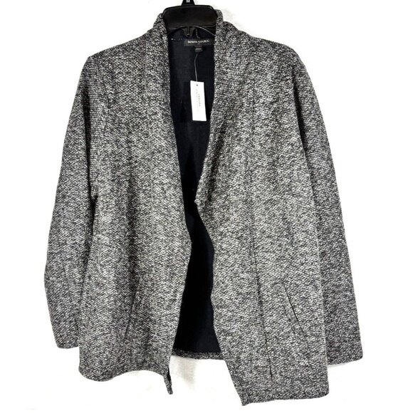 Banana Republic Black Gray Open Front Cardigan Sweater Minimalist Large Mature - Picture 1 of 13